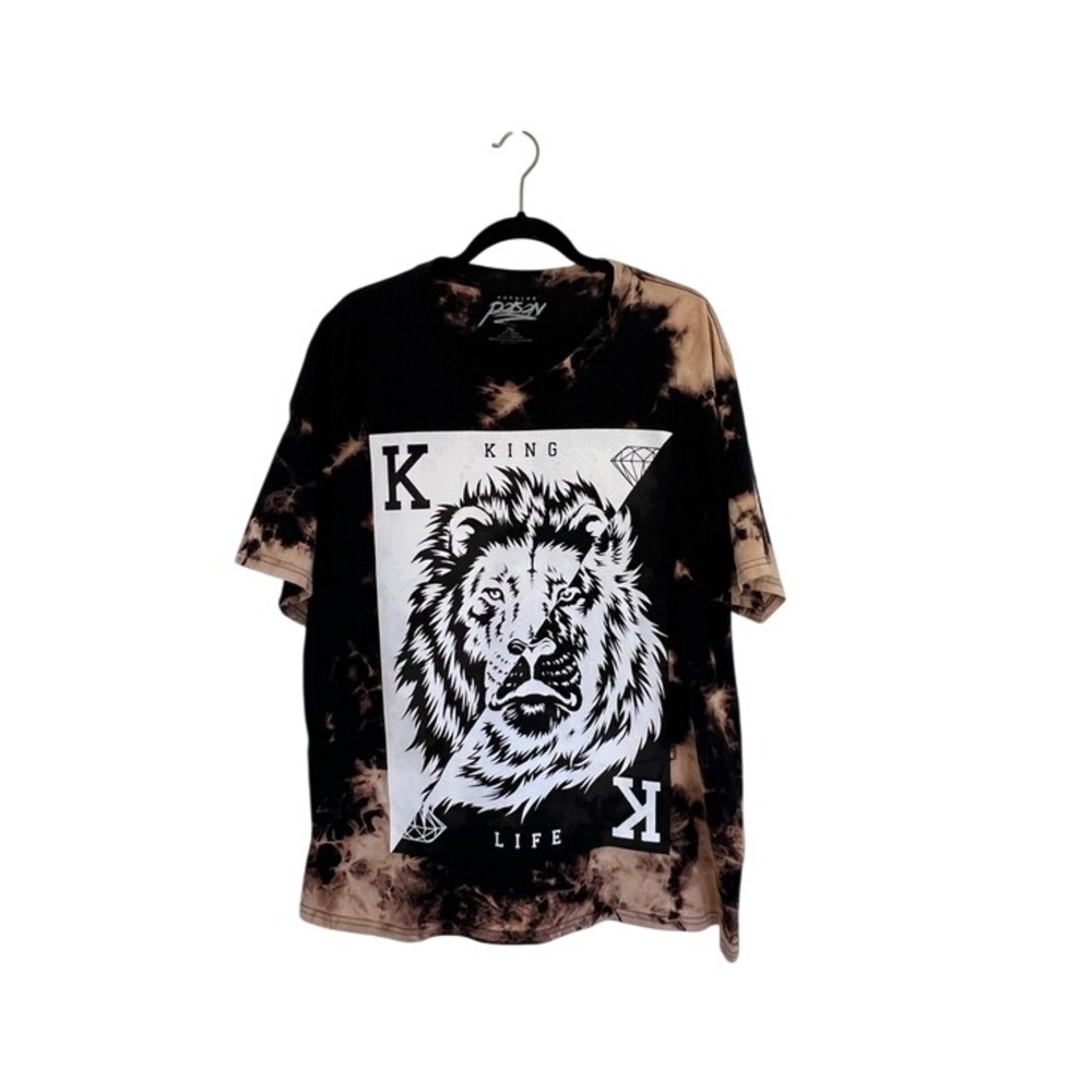Popular Poison King Life Tie-Dye Lion Graphic Tee - Black & Tan